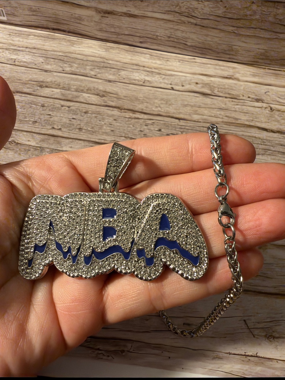 Iced Out Silver Tone Pave NBA Name Pendant & Necklace Stainless Steel - Picture 9 of 11